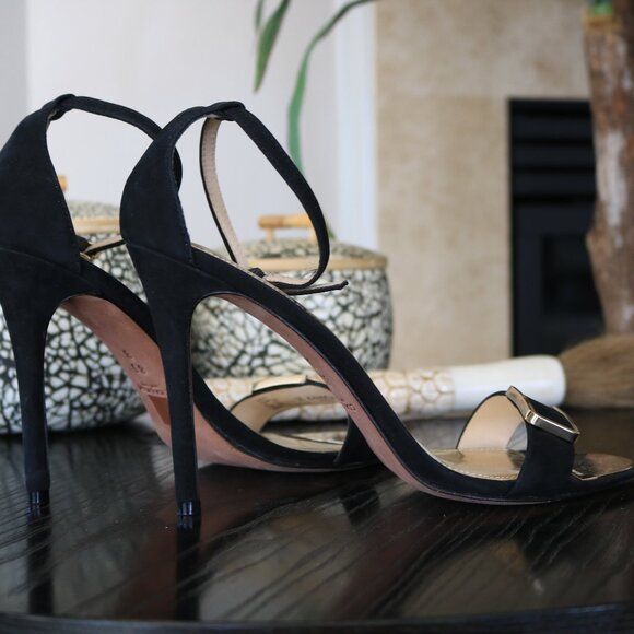 Coach Open-Toe Black Suede and Gold Heels (Size 8.5) - Picture 4 of 5